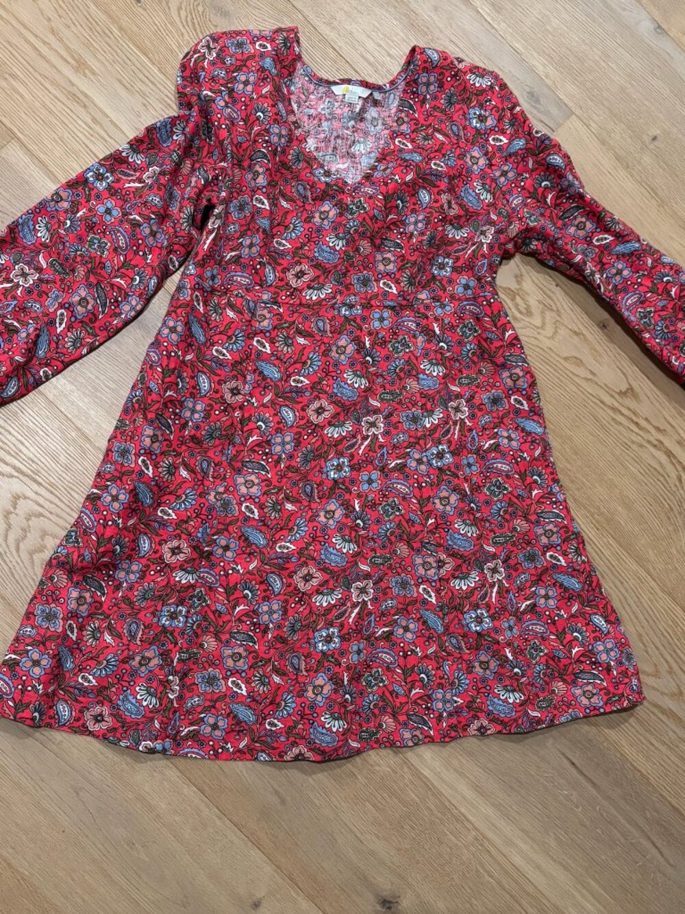 BODEN [NWOT] WOMEN'S FLIPPY V-NECK LINEN DRESS SIZE 10 IN PINK AND RED PRINT